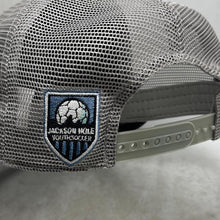 Load image into Gallery viewer, Jackson Hole Youth Soccer Logo &quot;Artwork By Abby&quot; Mountains &amp; River Mesh Trucker Hat
